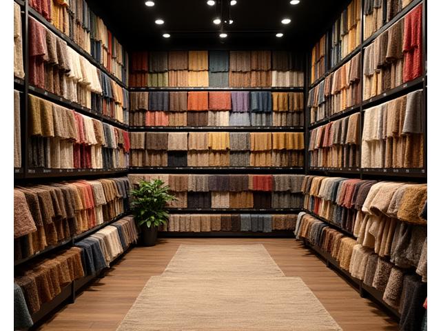 A wide selection of textile swatches arranged neatly in a luxurious fabric library.
